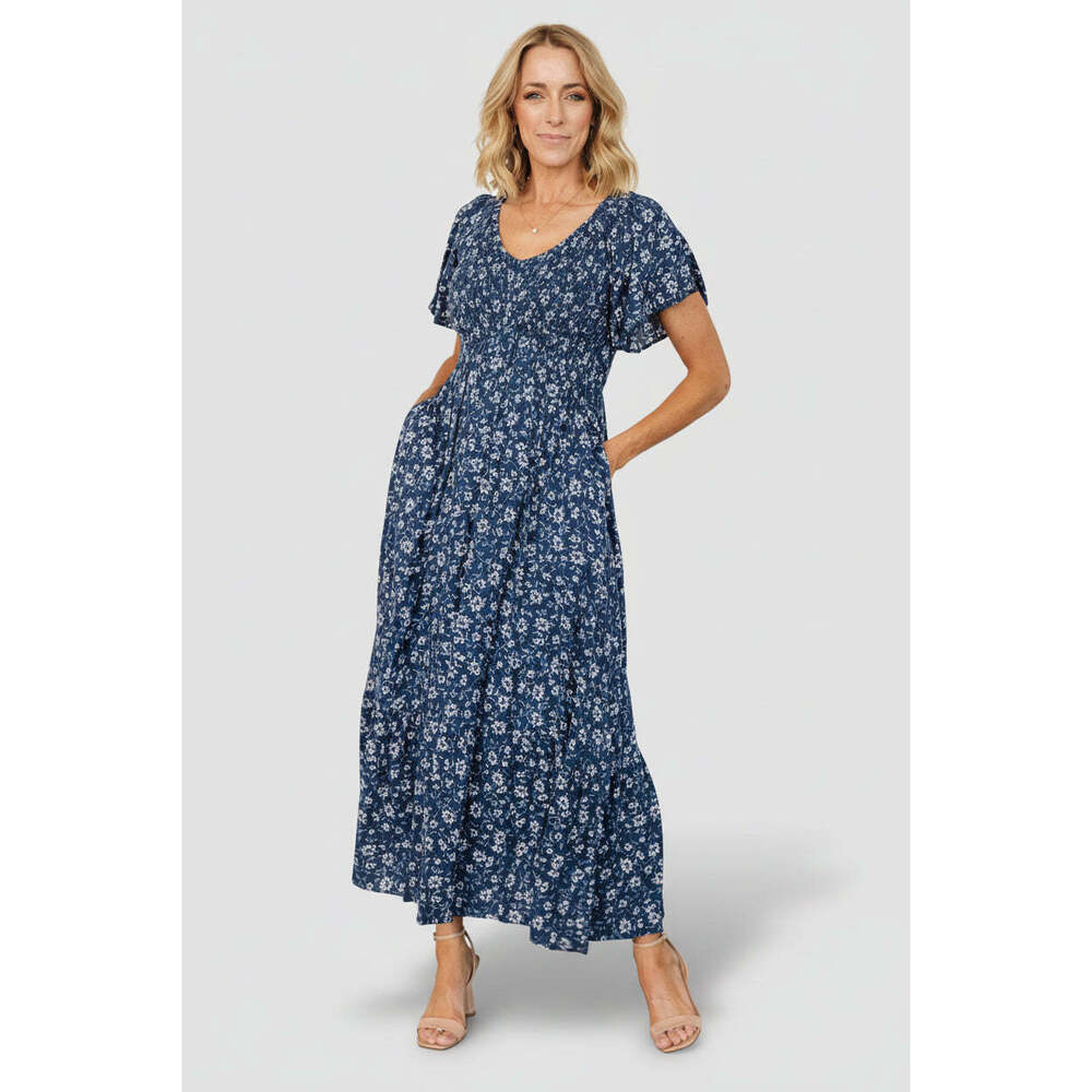 Baltic Born Joanie Smocked Dress | Blue Floral Size S